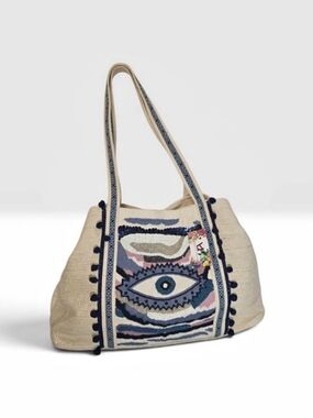 NWT America & Beyond Wanderlust Evil Eye Beaded Tote Bag Boho Express Studio